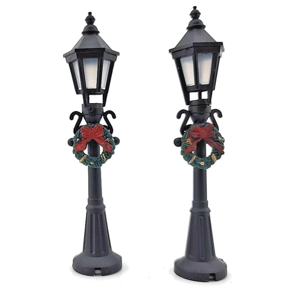 Christmas Village Retro Light Poles–4.5" Lantern Style–Holiday Miniature Set x2